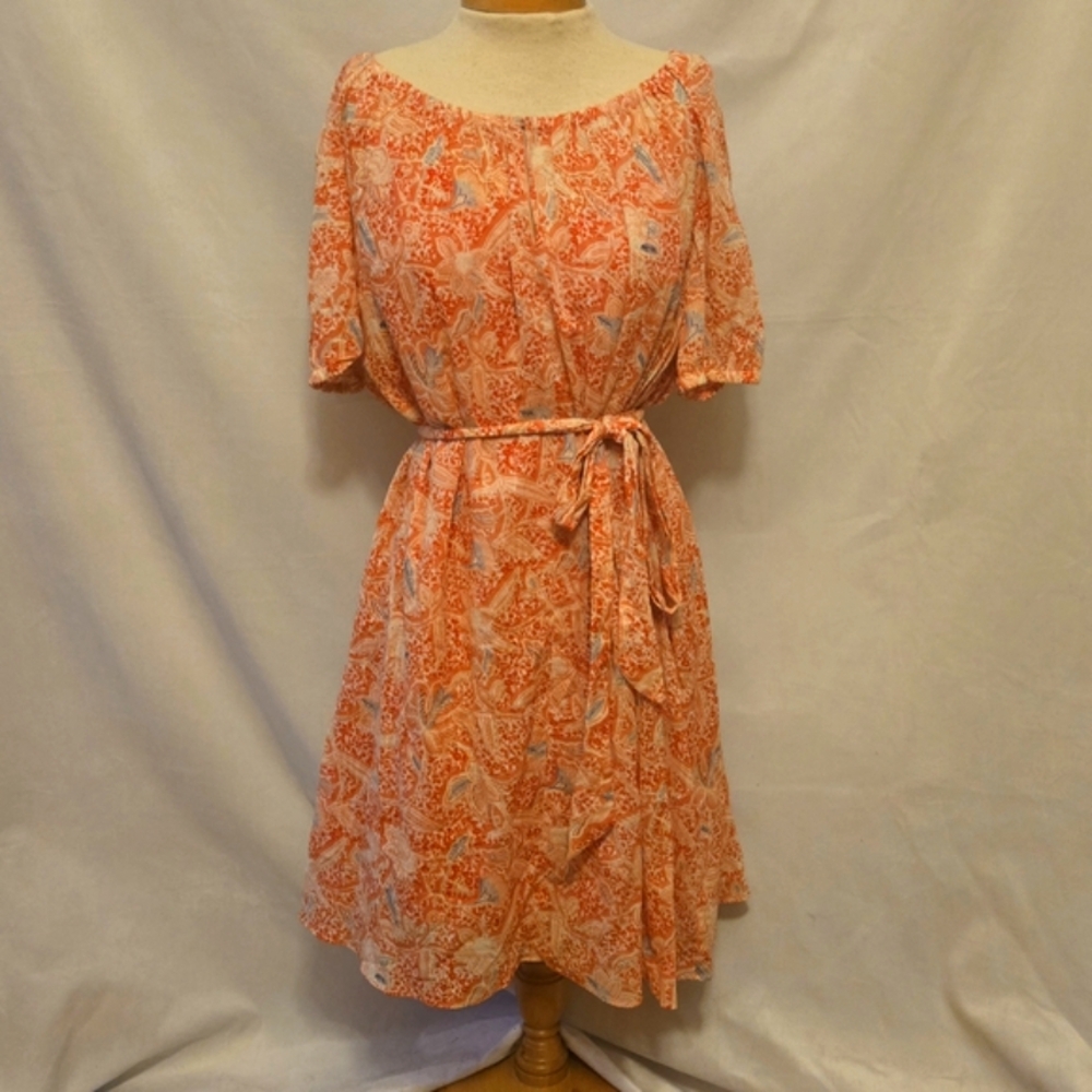 TORY BURCH Gauze Drop-Waist Short Dress in Melon Emmerentia Sz 10